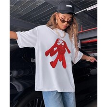 Black Sokak Blacksokak Kadın Beyaz El Baskılı Bisiklet Yaka Tshirt