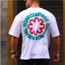Black Sokak Blacksokak Erkek Beyaz Roar Courage Baskılı Oversize Bisiklet Yaka Tshirt