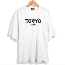 Black Sokak Blacksokak Erkek Beyaz Tokyo Baskılı Oversize Bisiklet Yaka Tshirt