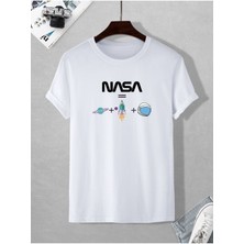 Black Sokak Blacksokak Erkek Beyaz Nasa Baskılı Oversze Bisisklet Yaka Tişört