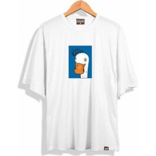 Black Sokak Blacksokak Erkek Beyaz Ördek Baskılı Oversize Bisiklet Yaka Tshirt