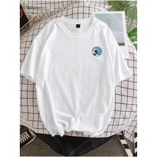 Black Sokak Blacksokak Erkek Beyaz Wave Baskılı Oversize Bisiklet Yaka Tshirt