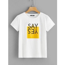 Black Sokak Blacksokak Kadın Beyaz Sayyes Baskılı Oversize Bisiklet Yaka Tshirt