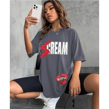Black Sokak Blacksokak Kadın Füme Cream Baskılı Bisiklet Yaka Tshirt