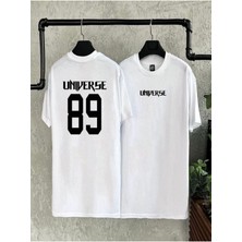 Black Sokak Erkek Beyaz Universe Baskılı Bisiklet Yaka Tshirt
