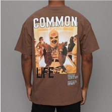 Black Sokak Blacksokak Erkek Kahverengi Common Baskılı Oversize Bisiklet Yaka Tshirt