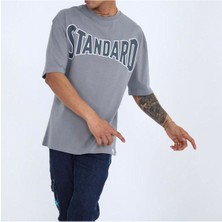 Black Sokak Blacksokak Erkek Gri Standard Baskılı Oversize Bisiklet Yaka Tshirt