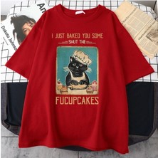 Black Sokak Blacksokak Kadın Kırmızı Fucupcakes Baskılı Oversize Bisiklet Yaka Tshirt