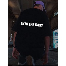 Black Sokak Erkek Siyah Into The Past Baskılı Oversize Bisiklet Yaka Tshirt