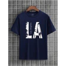 Black Sokak Blacksokak Erkek Lacivert La Baskılı Oversize Bisiklet Yaka Tshirt