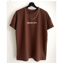 Black Sokak Erkek Kahverengi Mexıco Cıty Baskılı Oversize Bisiklet Yaka Tshirt