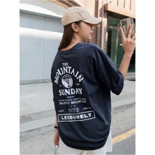 Black Sokak Radjeanss Kadın Lacivert Mountaın Baskılı Bisiklet Yaka Tshirt