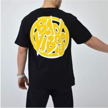 Black Sokak Blacksokak Erkek Siyah Bad Vibes Baskılı Oversize Bisiklet Yaka Tshirt