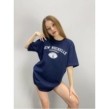 Black Sokak Blacksokak Lacivert Rochelle Baskılı Oversize Bisiklet Yaka Tshirt