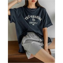 Black Sokak Kadın Lacivert Beyaz The Sunshine Baskılı Oversize Bisiklet Yaka Tshirt