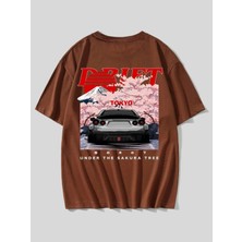 Black Sokak Blacksokak Unisex Kahverengi Drift Tokyo Baskılı Oversize T-Shirt