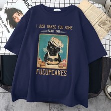 Black Sokak Blacksokak Kadın Lacivert Fucupcakes Baskılı Oversize Bisiklet Yaka Tshirt