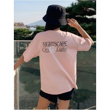 Black Sokak Blacksokak Kadın Pembe Nıght Baskılı Oversize Bisiklet Yaka Tshirt