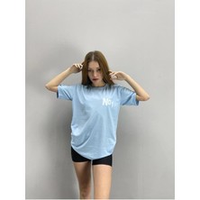 Black Sokak Blacksokak Kadın Mavi No 1 Baskılı Oversize Bisiklet Yaka Tshirt