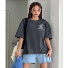 Black Sokak Blacksokak Kadın Füme Nothing For Baskılı Oversize Bisiklet Yaka Tshirt