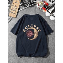Black Sokak Blacksokak Unisex Lacivert Eclips Baskılı Oversize T-Shirt