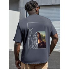 Black Sokak Erkek Lacivert Mona Lisa Baskılı Bisiklet Yaka Tshirt