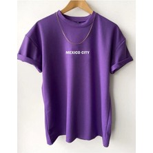 Black Sokak Erkek Mor Mexıco Cıty Baskılı Oversize Bisiklet Yaka Tshirt