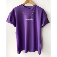Black Sokak Erkek Mor Medellin Baskılı Oversize Bisiklet Yaka Tshirt