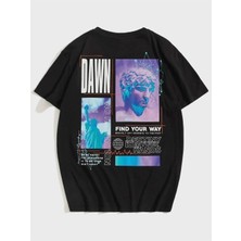 Black Sokak Blacksokak Erkek Siyah Dawn Baskılı Oversize Bisiklet Yaka Tshirt