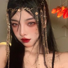 Qiuhong Shop Altın 1 Adet Kafa Saç Tarakları Uzun Püskül Kristal Tiara Rhinestone Hairwear Başlıklar Alın Saç Aksesuarları Parti Takı (Yurt Dışından)