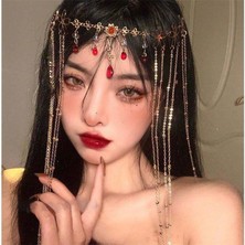 Qiuhong Shop Altın 1 Adet Kafa Saç Tarakları Uzun Püskül Kristal Tiara Rhinestone Hairwear Başlıklar Alın Saç Aksesuarları Parti Takı (Yurt Dışından)