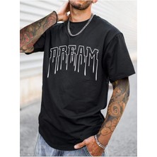Black Sokak Erkek Siyah Dream Baskılı Oversize Bisiklet Yaka Tshirt