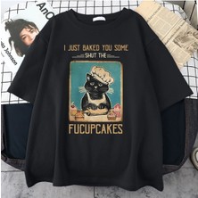 Black Sokak Blacksokak Kadın Siyah Fucupcakes Baskılı Oversize Bisiklet Yaka Tshirt