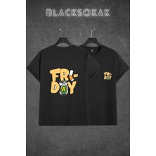 Black Sokak Erkek Siyah Friday Baskılı Oversize Bisiklet Yaka Tshirt