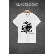 Black Sokak Erkek Beyaz Volkswagen Baskılı Oversize Bisiklet Yaka Tshirt