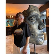 Black Sokak Blacksokak Kadın Siyah Kutup Ayısı Oversize Bisiklet Yaka Tshirt