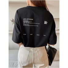 Black Sokak Blacksokak Kadın Siyah Life Attıtucle Baskılı Oversize Bisiklet Yaka Tshirt