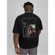 Black Sokak Erkek Siyah Mona Lisa Baskılı Bisiklet Yaka Tshirt