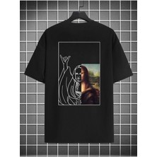 Black Sokak Erkek Siyah Mona Lisa Baskılı Bisiklet Yaka Tshirt