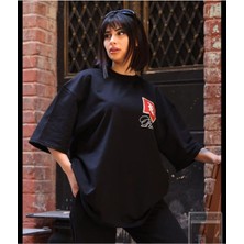Black Sokak Blacksokak Kadın Siyah Monaco Oversize Bisiklet Yaka Tshirt