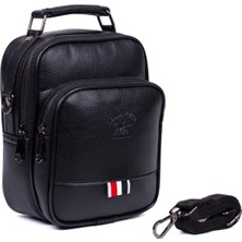 Tuldar Erkek Siyah Deri Ayarlanabilir Çapraz Omuz Askılı Günlük Omuz Ve El Çantası (19X22CM) tul132