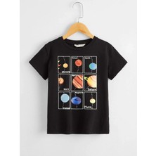 Black Sokak Blacksokak Erkek Çocuk Siyah Gezegenler Baskılı Oversize Bisiklet Yaka Tshirt
