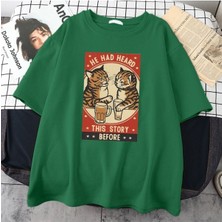 Black Sokak Blacksokak Erkek Yeşil He Had Heard Baskılı Oversize Bisiklet Yaka Tshirt