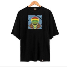 Black Sokak Blacksokak Erkek Siyah Uzaylı Oversize Bisiklet Yaka Tshirt