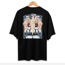 Black Sokak Blacksokak Erkek Siyah Heaven Baskılı Oversize Bisiklet Yaka Tshirt