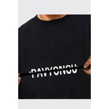 Black Sokak Blacksokak Erkek Siyah Pavyoncu Katlamalı Baskılı Oversize T-Shirt