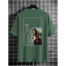 Black Sokak Erkek Yeşil Mona Lisa Baskılı Bisiklet Yaka Tshirt