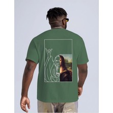 Black Sokak Erkek Yeşil Mona Lisa Baskılı Bisiklet Yaka Tshirt