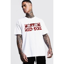 Black Sokak Erkek Beyaz Boston Red Sox Baskılı Oversize Tshirt