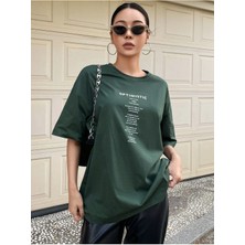 Black Sokak Blacksokak Kadın Yeşil Optımıstıc Baskılı Oversize Bisiklet Yaka Tshirt